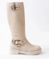 02-312 Bej Toka Aksesuarlı Fermuarlı Günlük Kadın Çizme