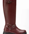 02-312 Bordo Toka Aksesuarlı Fermuarlı Günlük Kadın Çizme