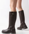 02-312 Kahverengi Toka Aksesuarlı Fermuarlı Günlük Kadın Çizme