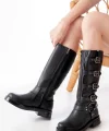02-346 Siyah Düz Topuklu Günlük Bayan Binici Çizme