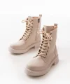 02-356 Bej Düz Topuklu Bağcıklı Fermuarlı Günlük Kadın Bot