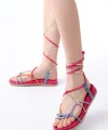1001-1001 Fuşya Multi Bilekten Bağcıklı Kadın Sandalet
