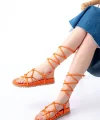 1001-1001 Orange Bilekten Bağcıklı Kadın Sandalet