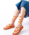 1001-1001 Orange Bilekten Bağcıklı Kadın Sandalet