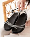 1001-1101 Siyah Gümüş Taşlı Günlük Kadın Sandalet