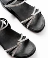 1001-1120 Siyah Gümüş Taşlı Günlük Kadın Sandalet