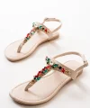 152-1110 Bej Multi Taşlı Parmak Arası Kadın Sandalet