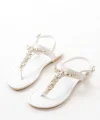 152-1110 Beyaz Gümüş Taşlı Parmak Arası Kadın Sandalet