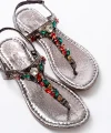 152-1110 Platin Multi  Taşlı Parmak Arası Kadın Sandalet