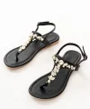 152-1110 Siyah Gümüş Taşlı Parmak Arası Kadın Sandalet