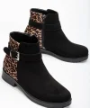 165-204/1 Siyah Süete Leopar Toka Aksesuarlı Fermuarlı Günlük Kadın Bot