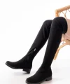165-Streç Siyah Süet Diz Üstü Fermuarlı Günlük Kadın Çizme