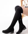165-Streç Siyah Süet Diz Üstü Fermuarlı Günlük Kadın Çizme