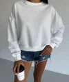 2 iplik bisiklet yaka sweat beyaz f2339