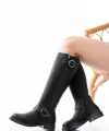 2024-3004 Siyah Toka Aksesuarlı Lastikli Fermuarlı Günlük Kadın Çizme