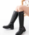 2024-3004 Siyah Toka Aksesuarlı Lastikli Fermuarlı Günlük Kadın Çizme