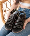 205-041 Siyah Ortopedik Hakiki Deri Kadın Sandalet