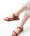 205-090 Koyu Kahve  Hakiki Deri Tokalı Kadın Sandalet