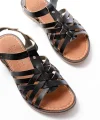 205-208 Siyah Hakiki Deri Ortopedik Taban Kadın Sandalet