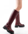 236-3021 Bordo Fermuarlı Günlük Kadın Çizme