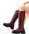 236-3021 Bordo Fermuarlı Günlük Kadın Çizme