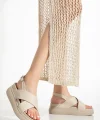 24422-1164 Bej Dolgu Topuk Kadın Sandalet