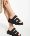 24422-HERMES Siyah Dolgu Topuk Kadın Sandalet