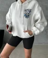 3 iplik şardonlu oversize kafa baskılı sweat beyaz