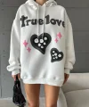 3 iplik şardonlu oversize true baskılı sweat Beyaz