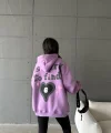 3 iplik şardonlu oversize true baskılı sweat mor