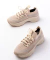 3001  Bej Bağcıklı Fileli Günlük Spor Ayakkabı