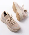3001  Bej Bağcıklı Fileli Günlük Spor Ayakkabı