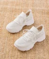 3002  Beyaz Bağcıklı Fileli Taş Aksesuarlı Günlük Spor Ayakkabı