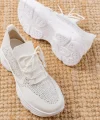3002  Beyaz Bağcıklı Fileli Taş Aksesuarlı Günlük Spor Ayakkabı