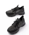 3002  Siyah Bağcıklı Fileli Taş Aksesuarlı Günlük Spor Ayakkabı