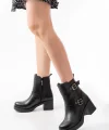 5109-3027 Siyah Topuklu Fermuarlı Günlük Kadın Bot