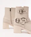 5109-3028 Bej Toka Aksesuarlı Fermuarlı Topuklu Günlük Kadın Bot