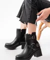 5109-3028 Siyah Toka Aksesuarlı Fermuarlı Topuklu Günlük Kadın Bot