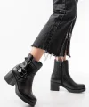 5109-3028 Siyah Toka Aksesuarlı Fermuarlı Topuklu Günlük Kadın Bot