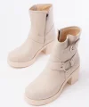 5109-3042 Bej Toka Aksesuarlı Fermuarlı Kalın Topuklu Günlük Kadın Bot