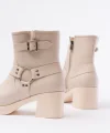 5109-3042 Bej Toka Aksesuarlı Fermuarlı Kalın Topuklu Günlük Kadın Bot