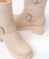 5109-3043 Bej Toka Aksesuarlı Fermuarlı Kalın Topuklu Günlük Kadın Bot