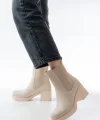 5109-3056 Bej Lastikli  Kalın Topuklu Günlük Kadın Bot