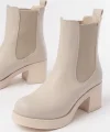 5109-3056 Bej Lastikli  Kalın Topuklu Günlük Kadın Bot