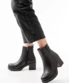 5109-3057 Siyah Lastikli Fermuarlı Kalın Topuklu Günlük Kadın Bot