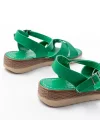 692-564 Çimen Yeşili  Ortopedik Taban Çapraz Tokalı Kadın Sandalet