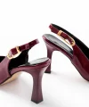 719 Bordo Rugan Sivri Burunlu Toka Detaylı  Topuklu Kadın Ayakkabı