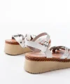 730-037 Beyaz Ayna Hakiki Deri Ortopedik Taban Kadın Sandalet