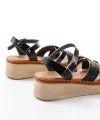 730-138 Siyah Örgü Hakiki Deri Ortopedik Taban Kadın Sandalet
