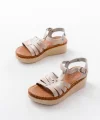 730-142 Bej Hakiki Deri Ortopedik Taban Kadın Sandalet
